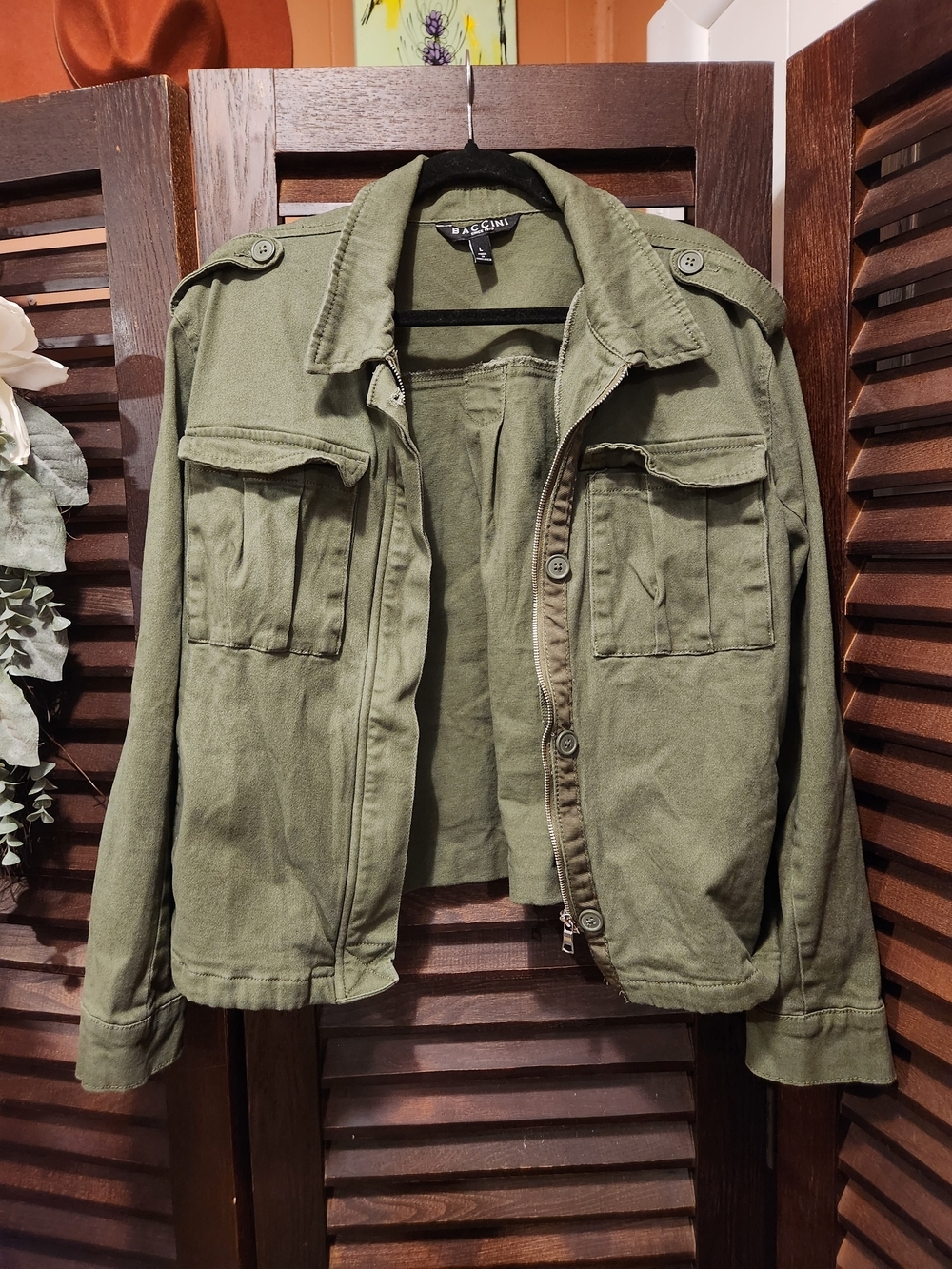 Baccini Olive Green Military-Style Utility Jacket
